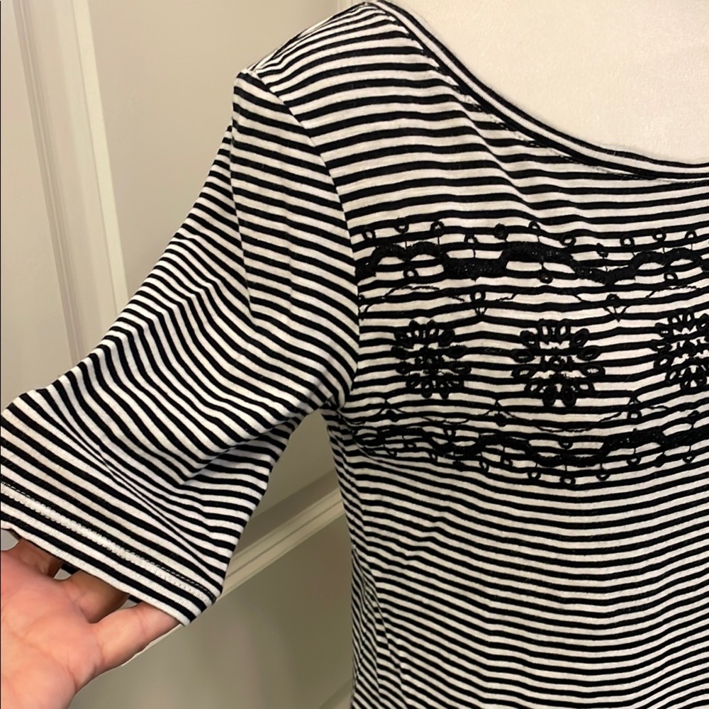 Talbots Black and White Striped Short Sleeve Tee - Picture 3 of 11